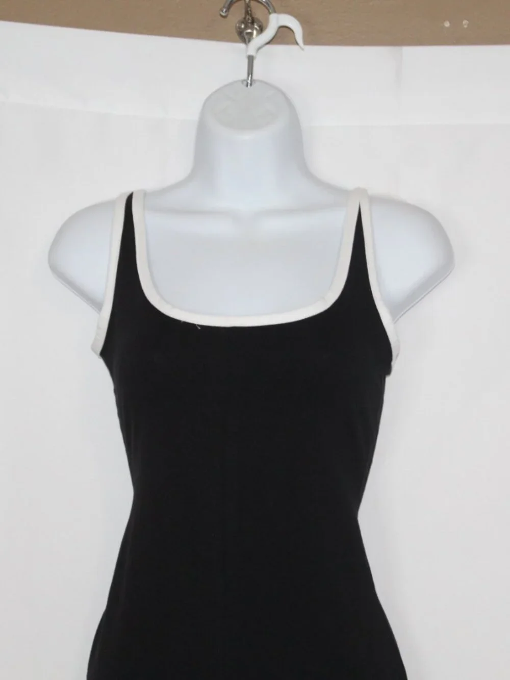 Vintage 90s Styleworks women's black catsuit jumpsuit form fitting white trim